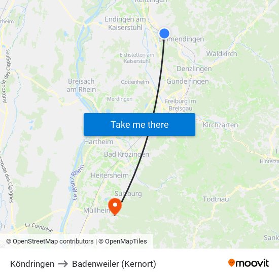 Köndringen to Badenweiler (Kernort) map