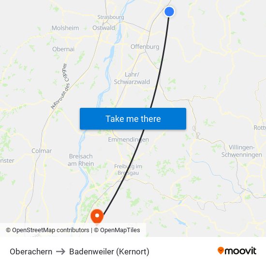 Oberachern to Badenweiler (Kernort) map