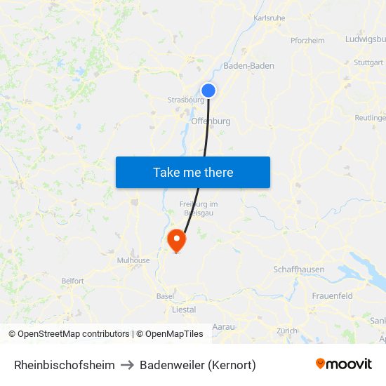 Rheinbischofsheim to Badenweiler (Kernort) map