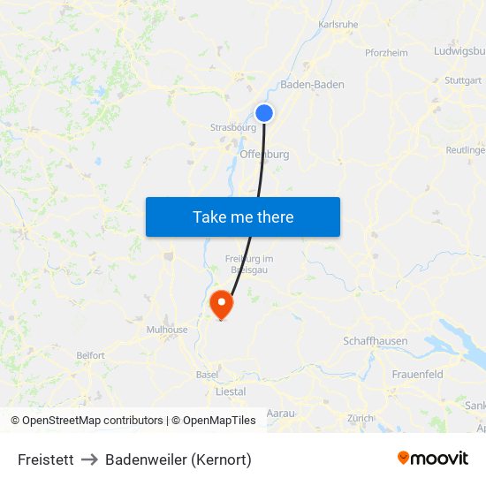 Freistett to Badenweiler (Kernort) map