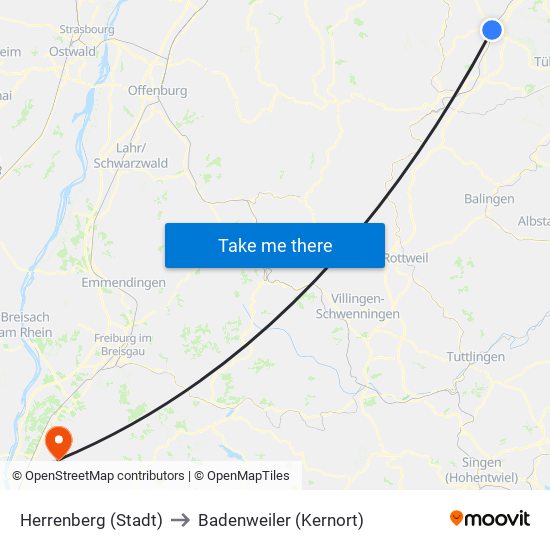 Herrenberg (Stadt) to Badenweiler (Kernort) map