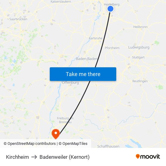 Kirchheim to Badenweiler (Kernort) map