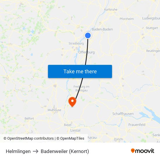 Helmlingen to Badenweiler (Kernort) map