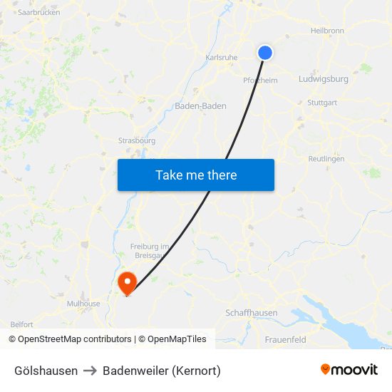 Gölshausen to Badenweiler (Kernort) map