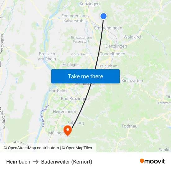 Heimbach to Badenweiler (Kernort) map
