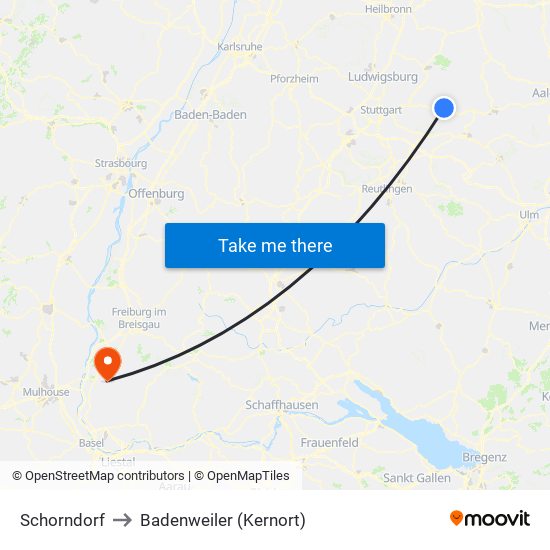 Schorndorf to Badenweiler (Kernort) map