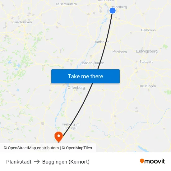 Plankstadt to Buggingen (Kernort) map