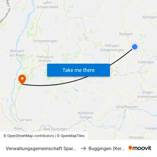 Verwaltungsgemeinschaft Spaichingen to Buggingen (Kernort) map
