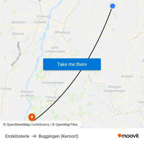 Enzklösterle to Buggingen (Kernort) map