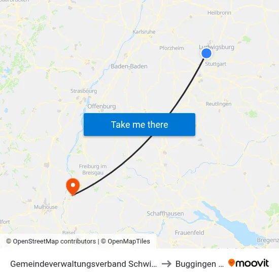 Gemeindeverwaltungsverband Schwieberdingen-Hemmingen to Buggingen (Kernort) map