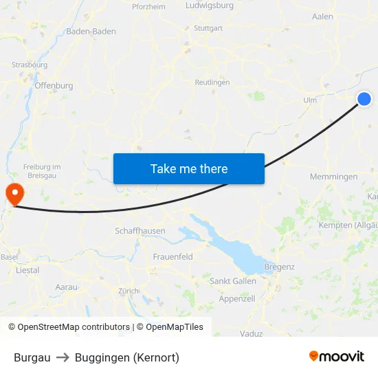 Burgau to Buggingen (Kernort) map