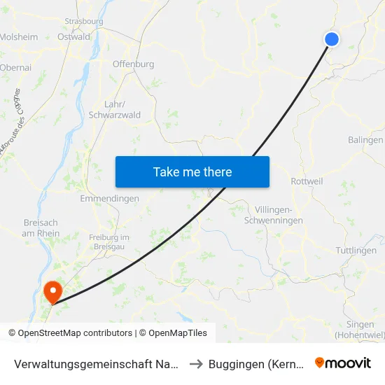 Verwaltungsgemeinschaft Nagold to Buggingen (Kernort) map