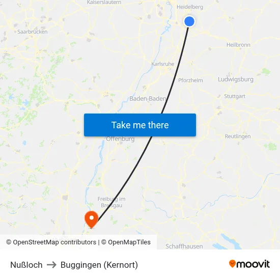 Nußloch to Buggingen (Kernort) map