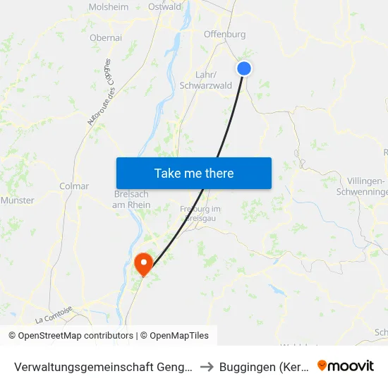 Verwaltungsgemeinschaft Gengenbach to Buggingen (Kernort) map
