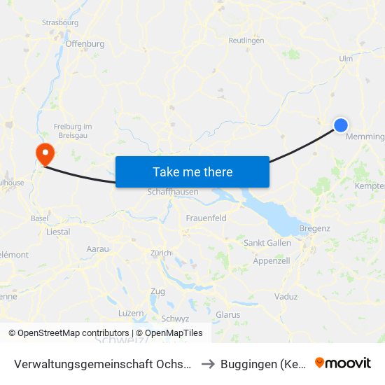 Verwaltungsgemeinschaft Ochsenhausen to Buggingen (Kernort) map