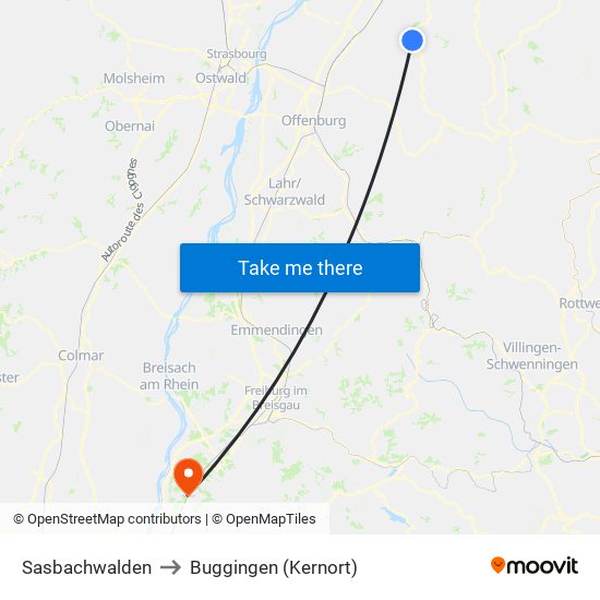 Sasbachwalden to Buggingen (Kernort) map