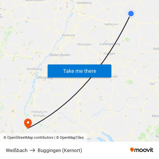 Weißbach to Buggingen (Kernort) map