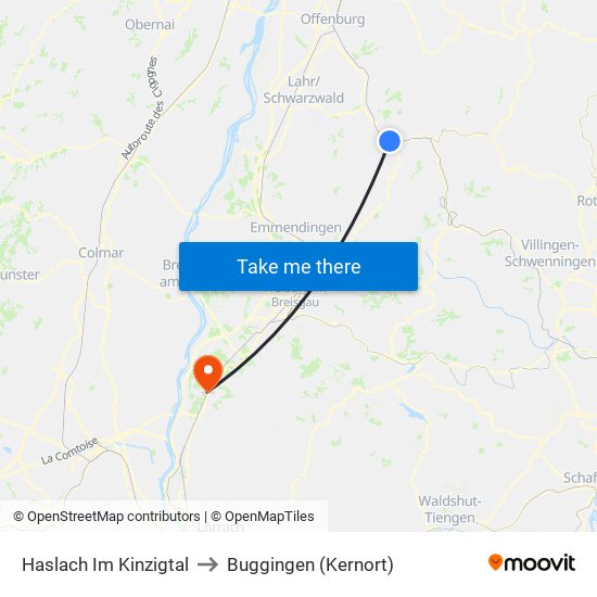 Haslach Im Kinzigtal to Buggingen (Kernort) map