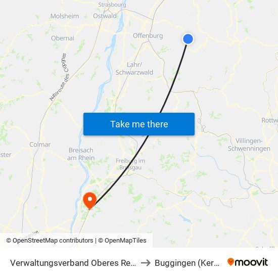 Verwaltungsverband Oberes Renchtal to Buggingen (Kernort) map