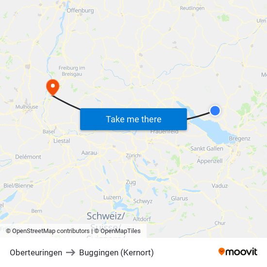 Oberteuringen to Buggingen (Kernort) map