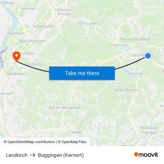 Lenzkirch to Buggingen (Kernort) map