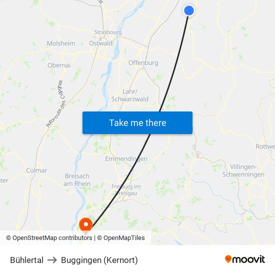 Bühlertal to Buggingen (Kernort) map