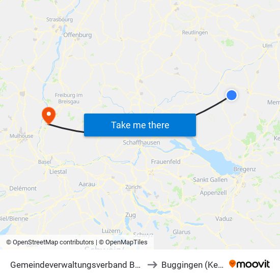 Gemeindeverwaltungsverband Bad Buchau to Buggingen (Kernort) map