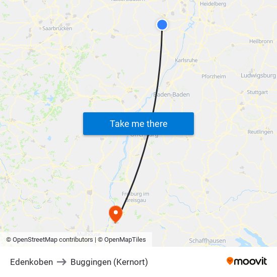 Edenkoben to Buggingen (Kernort) map