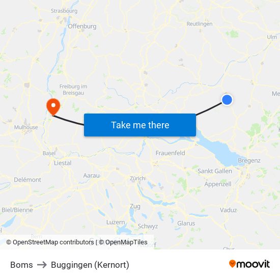 Boms to Buggingen (Kernort) map