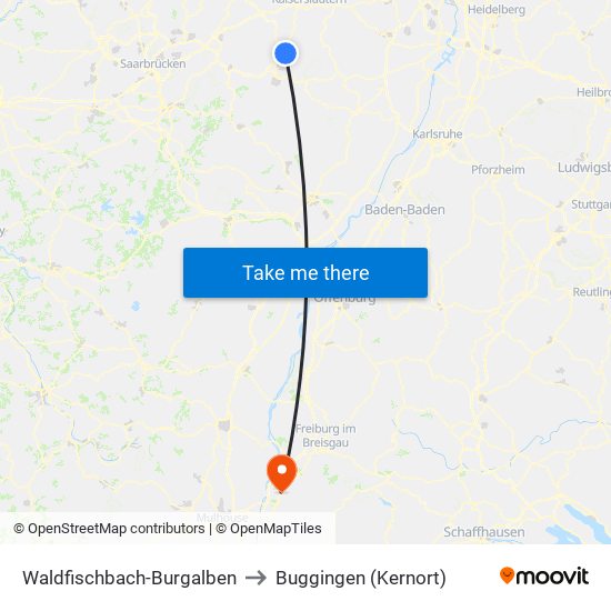 Waldfischbach-Burgalben to Buggingen (Kernort) map