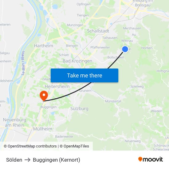 Sölden to Buggingen (Kernort) map