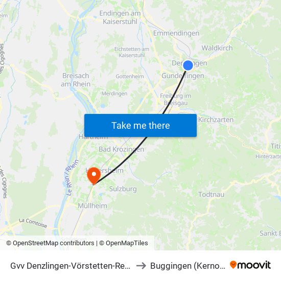 Gvv Denzlingen-Vörstetten-Reute to Buggingen (Kernort) map