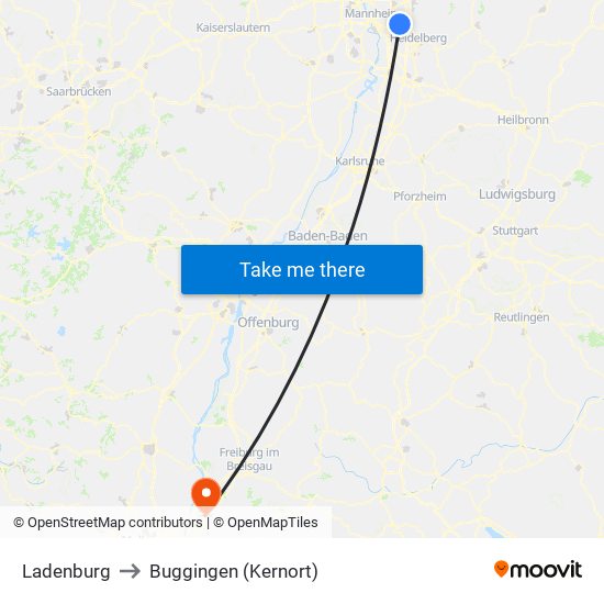 Ladenburg to Buggingen (Kernort) map