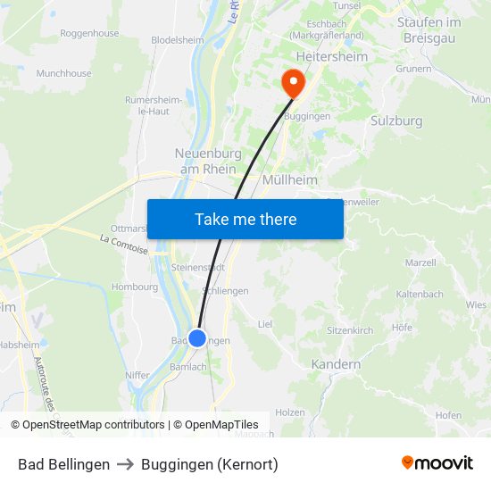 Bad Bellingen to Buggingen (Kernort) map