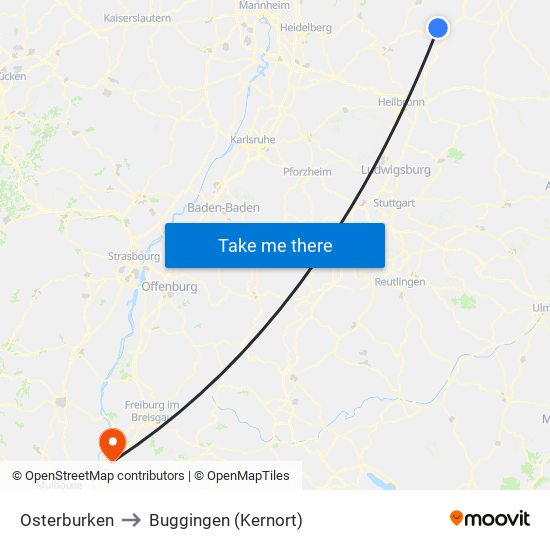 Osterburken to Buggingen (Kernort) map