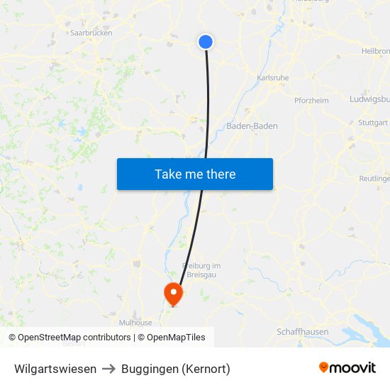 Wilgartswiesen to Buggingen (Kernort) map