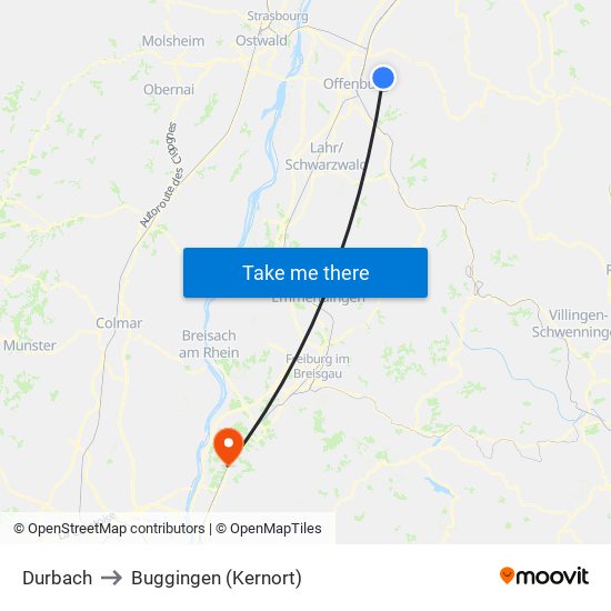 Durbach to Buggingen (Kernort) map