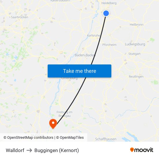 Walldorf to Buggingen (Kernort) map