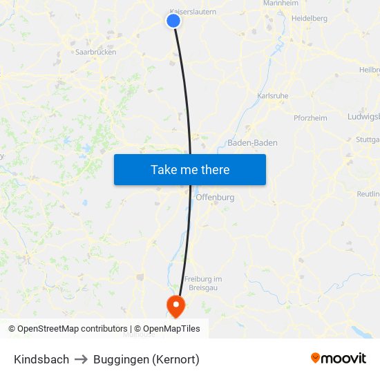 Kindsbach to Buggingen (Kernort) map