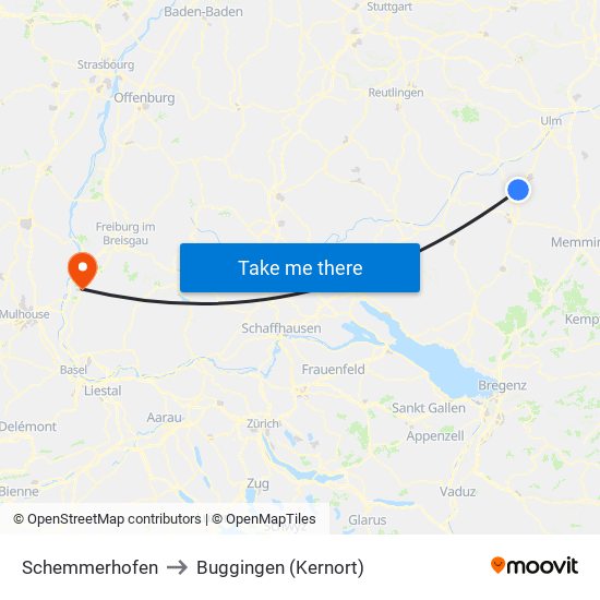 Schemmerhofen to Buggingen (Kernort) map