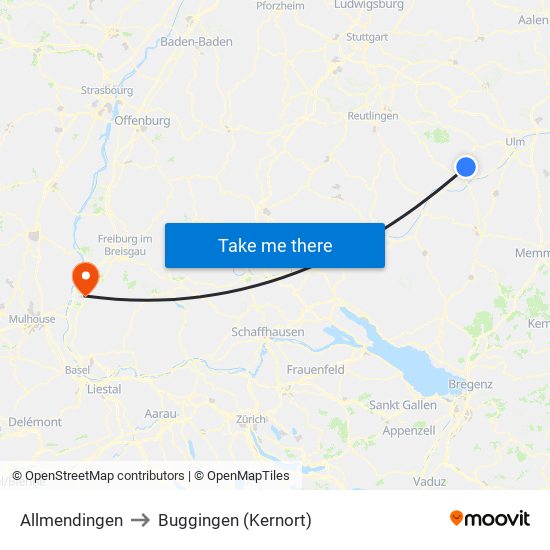 Allmendingen to Buggingen (Kernort) map