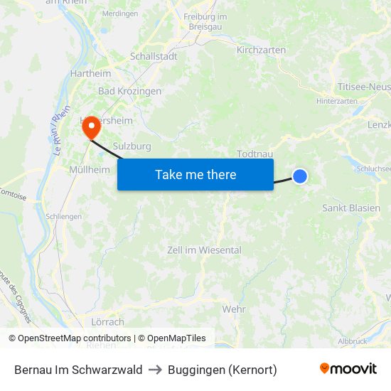 Bernau Im Schwarzwald to Buggingen (Kernort) map