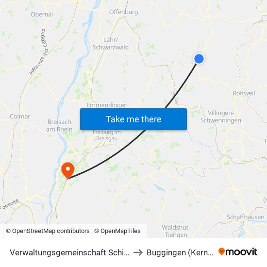 Verwaltungsgemeinschaft Schiltach to Buggingen (Kernort) map