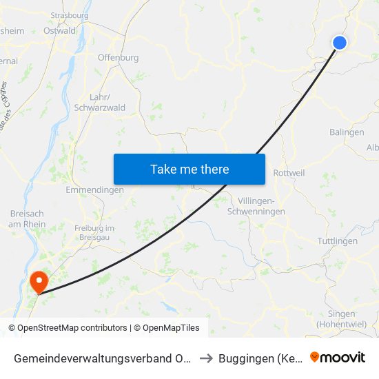 Gemeindeverwaltungsverband Oberes Gäu to Buggingen (Kernort) map