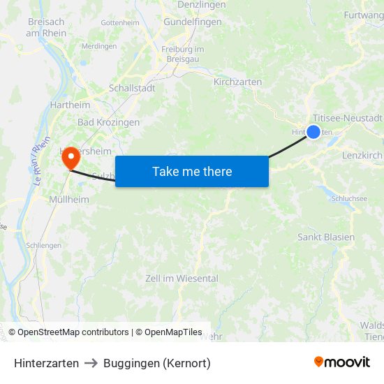 Hinterzarten to Buggingen (Kernort) map