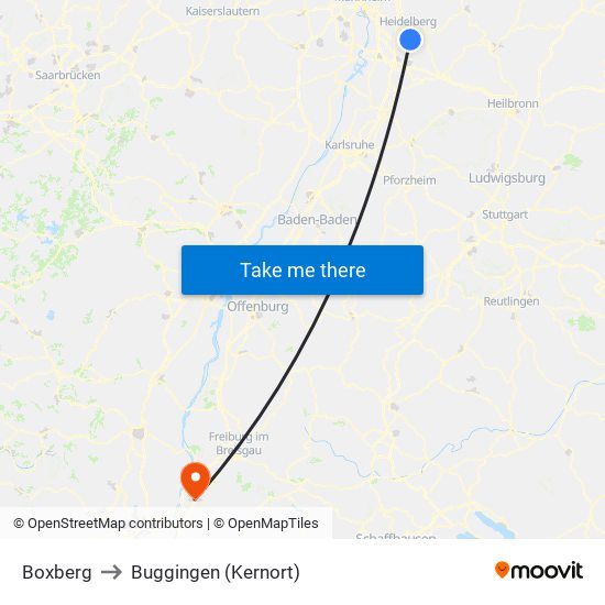 Boxberg to Buggingen (Kernort) map