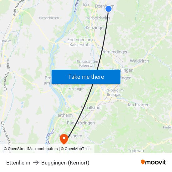 Ettenheim to Buggingen (Kernort) map