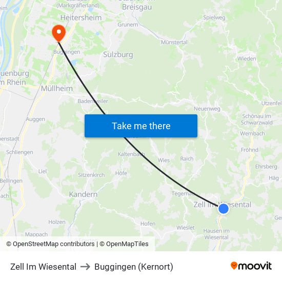 Zell Im Wiesental to Buggingen (Kernort) map