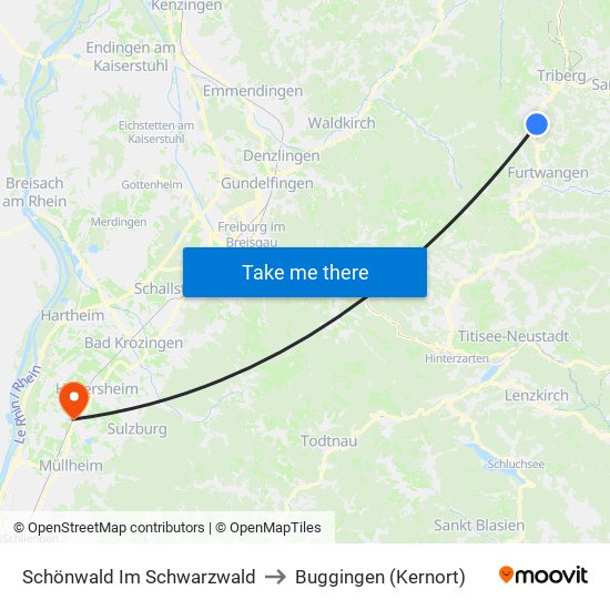 Schönwald Im Schwarzwald to Buggingen (Kernort) map