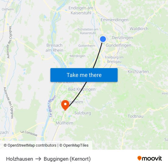 Holzhausen to Buggingen (Kernort) map